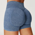 Short de yoga sans couture délavé à l'acide : Short de fitness taille haute gainant pour la course 7425