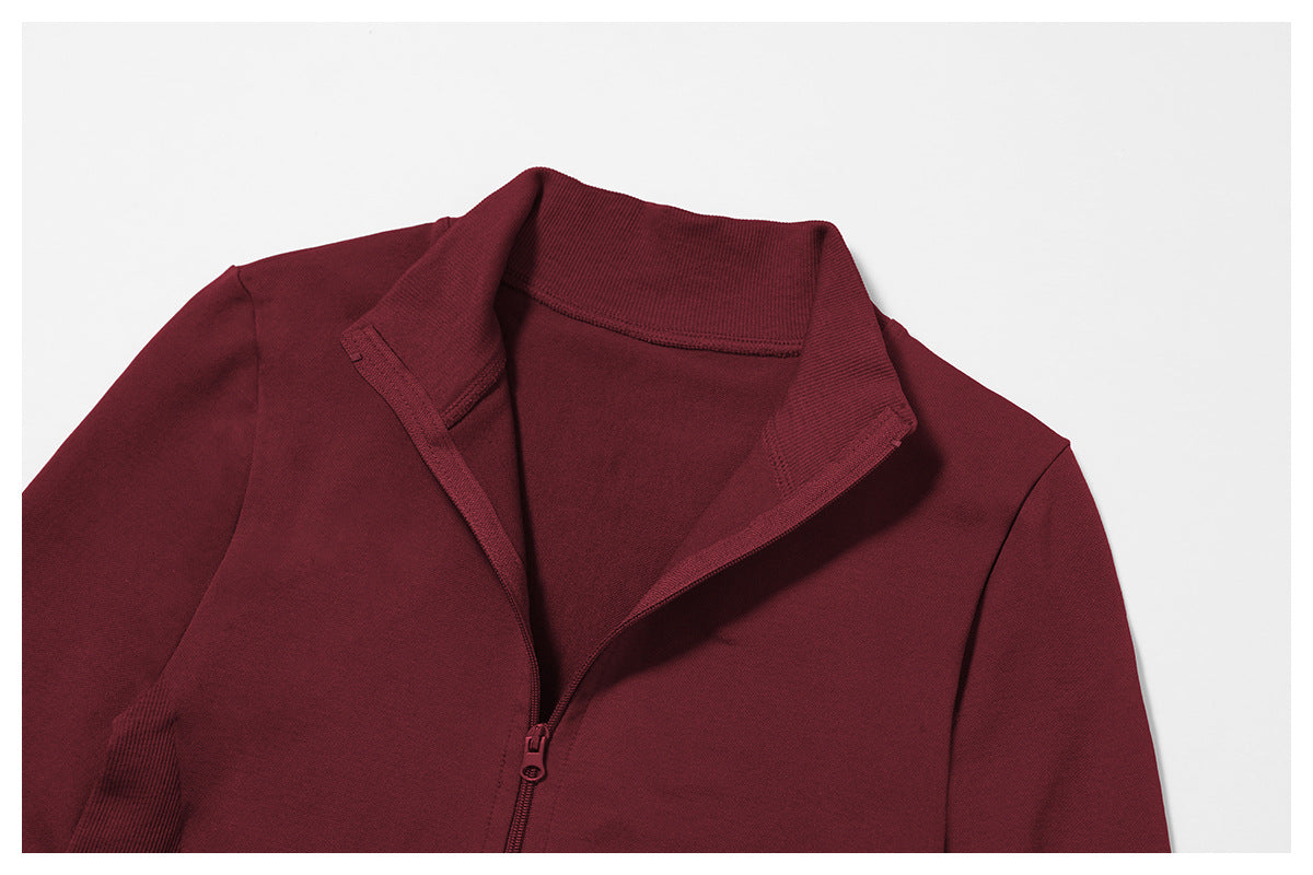 Ensemble de yoga quart de zip sans couture : vêtement de sport thermique ajusté à col montant pour la course à pied 3754