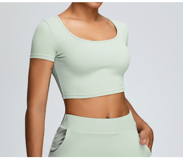 T-shirt de yoga court et respirant : haut de sport à manches courtes ajusté pour la course et la gym
