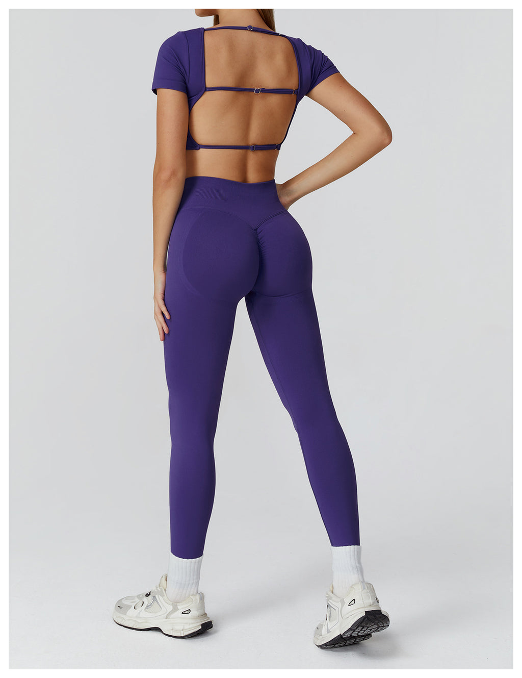 Ensemble de yoga sans couture : Tenue de sport taille haute dos nu pour la course et le fitness 2184