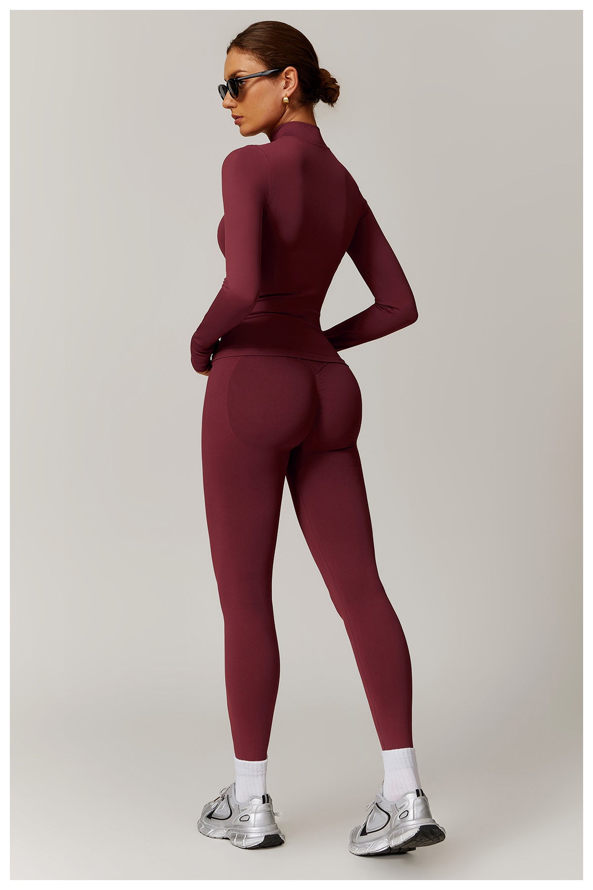 Ensemble de yoga quart de zip sans couture : vêtement de sport thermique ajusté à col montant pour la course à pied 3754