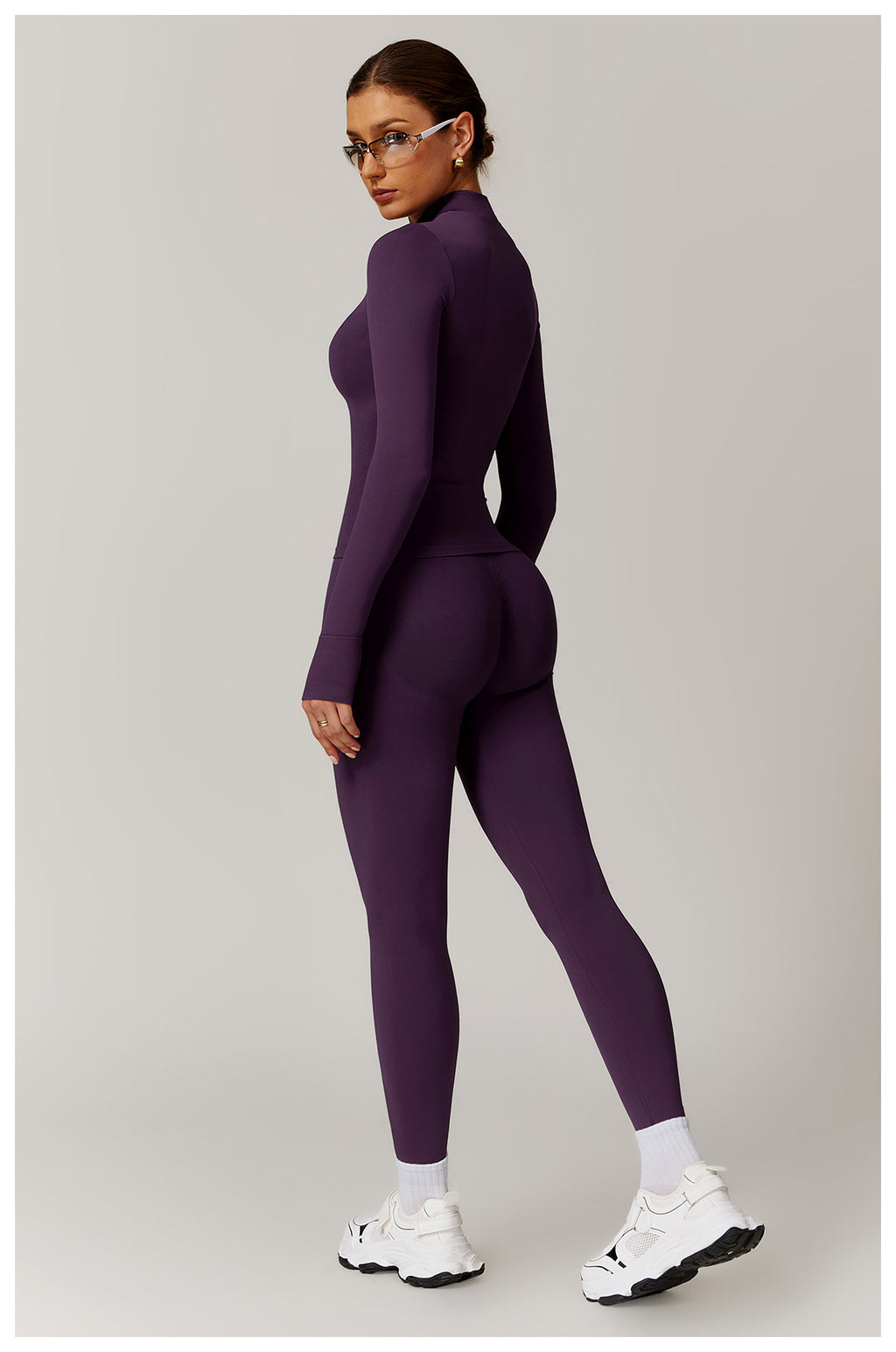 Ensemble de yoga quart de zip sans couture : vêtement de sport thermique ajusté à col montant pour la course à pied 3754
