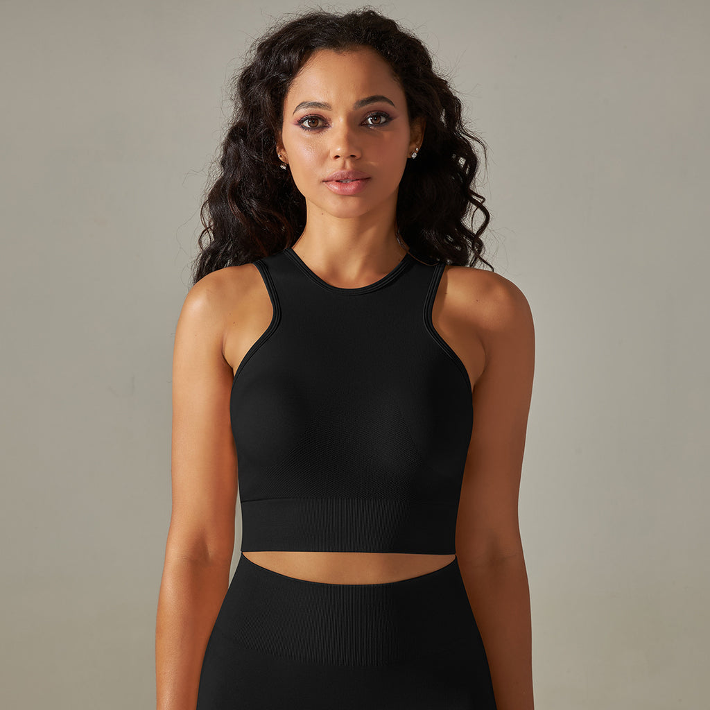 Seamless Longline Yoga Tank Top: High-Stretch Slim-Fit Sports Bra & Breathable Solid Color Fitness Vest
