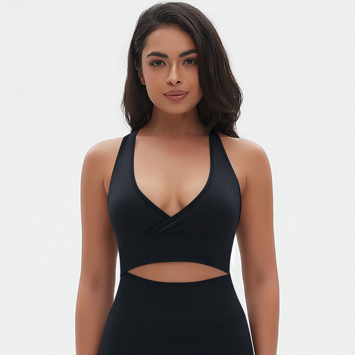 Seamless Criss-Cross Back Sports Bra: Sexy Strappy Yoga Bralette & High-Stretch Solid Color Fitness Running Top
