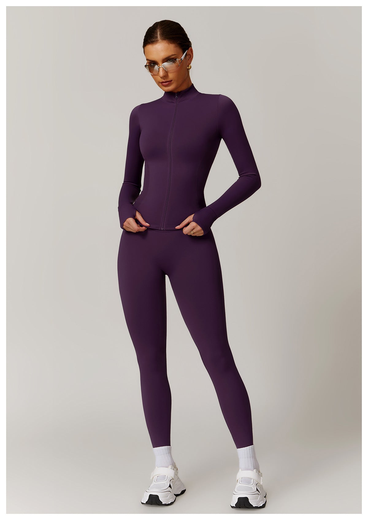 Ensemble de yoga quart de zip sans couture : vêtement de sport thermique ajusté à col montant pour la course à pied 3754