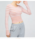 Nude-Feel Color-Block Yoga Long Sleeve: Breathable Cropped Workout Top & Slim-Fit Fitness Tee