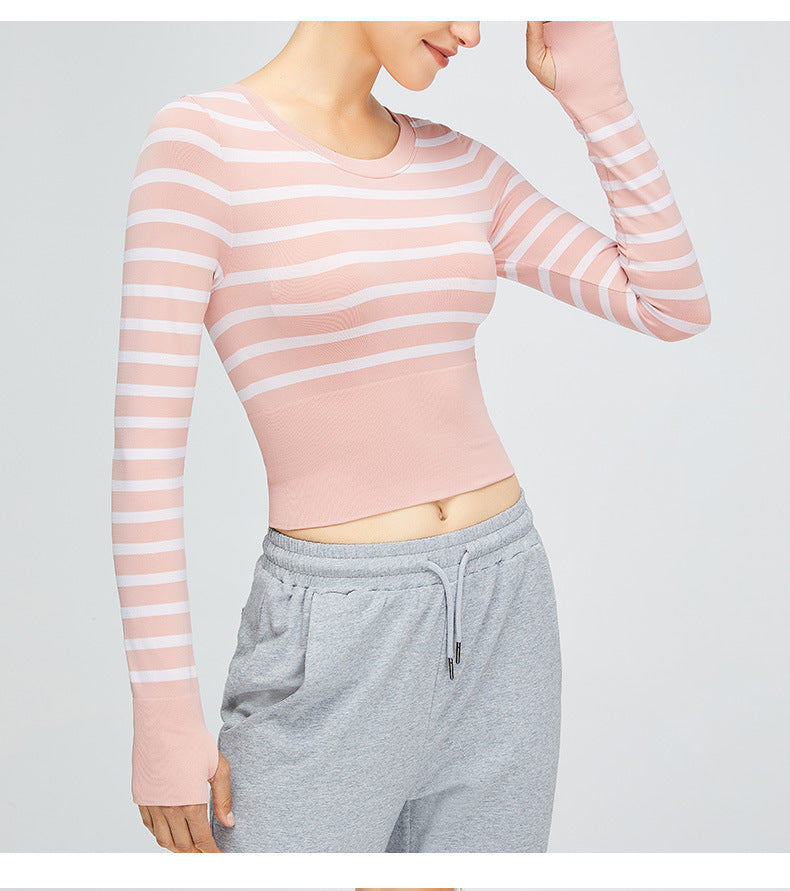 Haut de yoga à manches longues color block effet seconde peau : crop top respirant d'entraînement et t-shirt de fitness ajusté