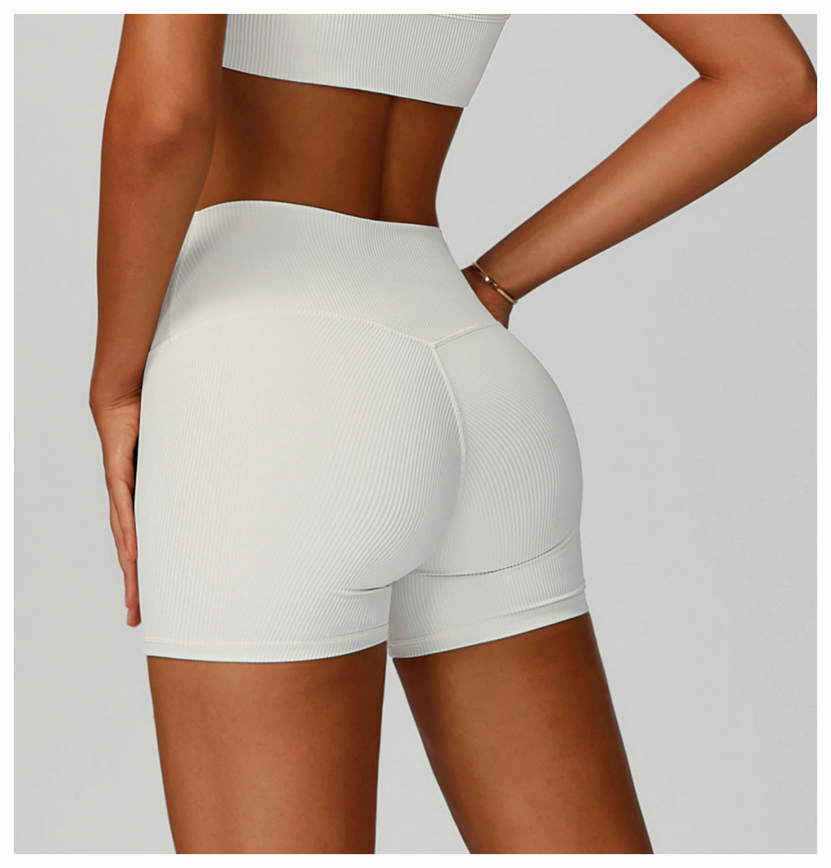 Women's Ribbed High Waist Yoga Shorts, Butt Lifting High Impact Fitness Wear, Outdoor Running Shorts