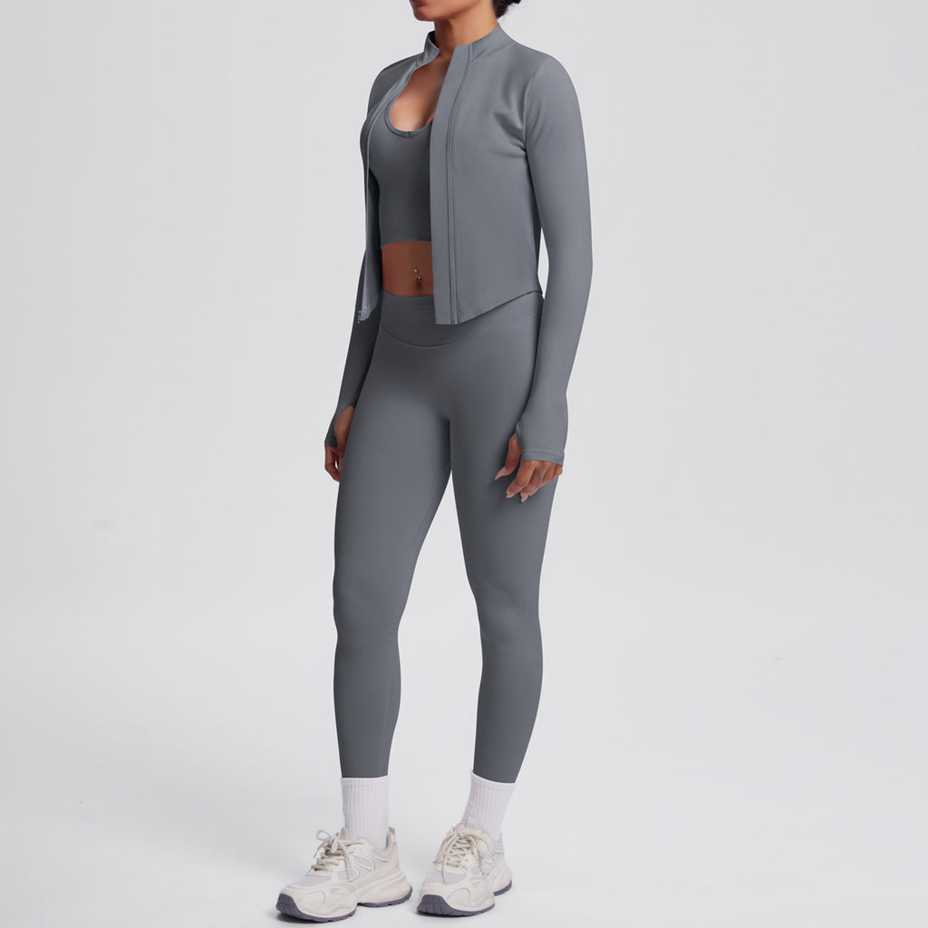 Ensemble de yoga 3 pièces sans coutures : Tenue d'entraînement respirante et très extensible - Soutien-gorge de sport, haut ajusté et leggings taille haute