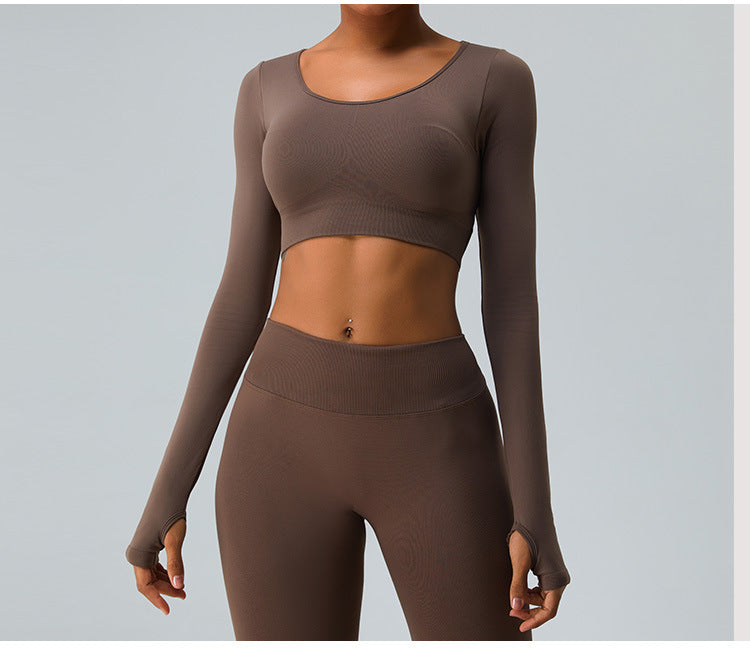 Ensemble de Yoga Sans Couture Automne/Hiver : Haut Sexy Manches Longues à Bretelles Croisées & Legging Taille Haute Push-Up Effet Scrunch