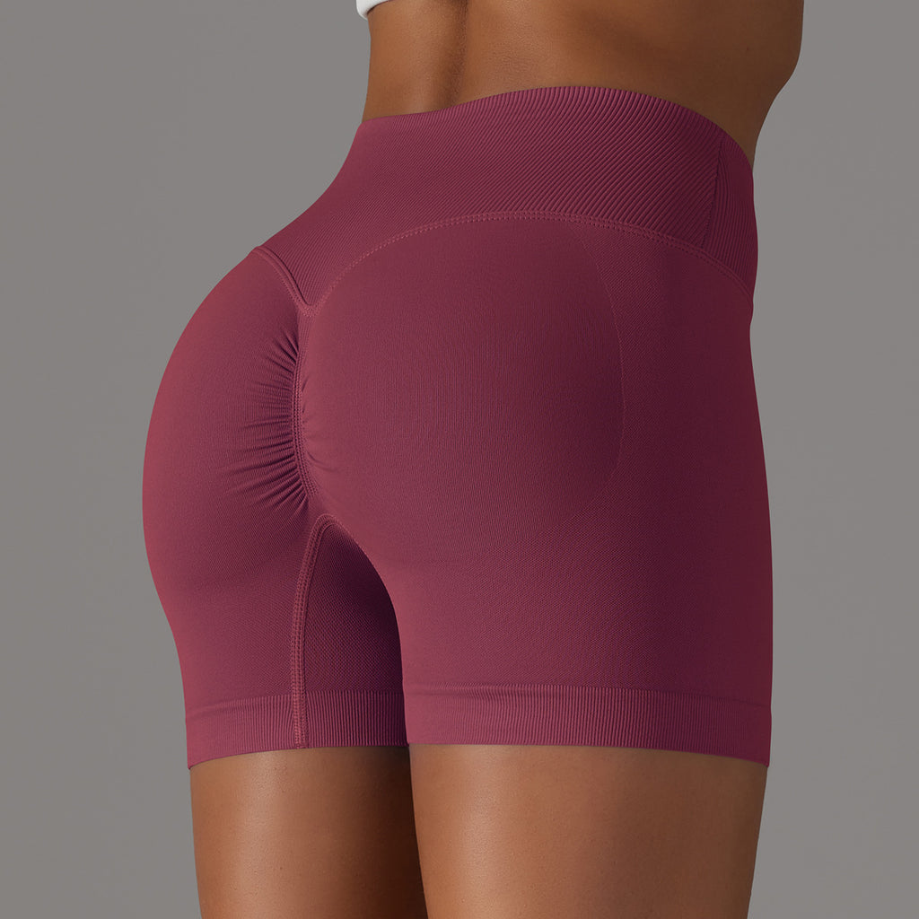 Short de yoga sans couture taille haute en V : Short push-up fessier rehaussé et short de course en maille respirante 3"
