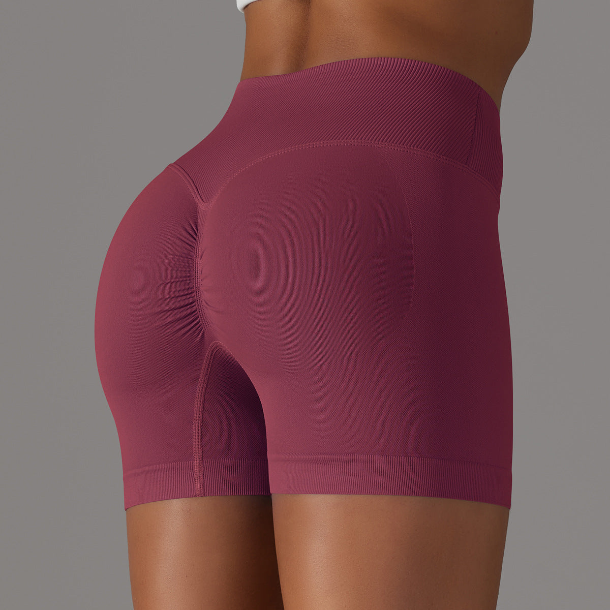 Short de yoga sans couture taille haute en V : Short push-up fessier rehaussé et short de course en maille respirante 3"