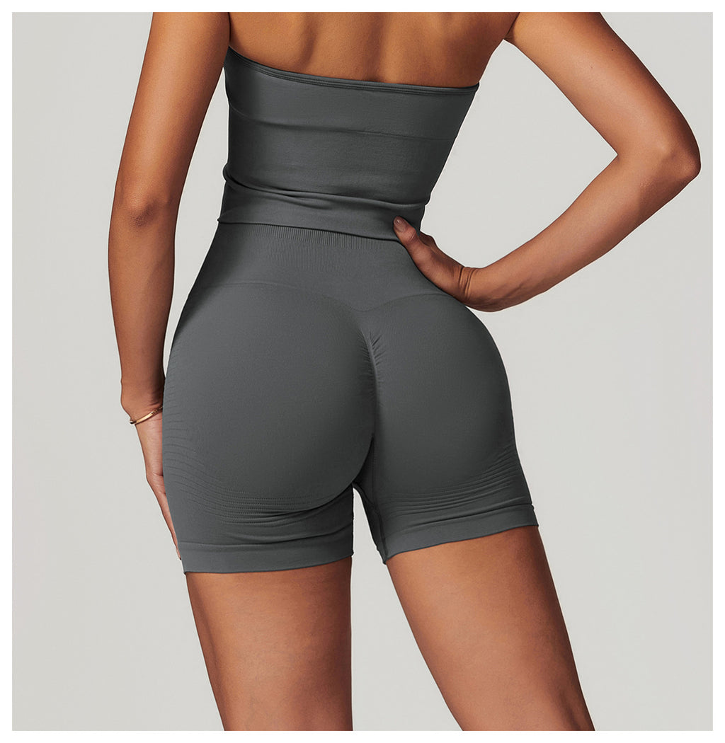 Short de yoga taille haute sans couture : Short cycliste de fitness gainant et push-up pour fesses 5475