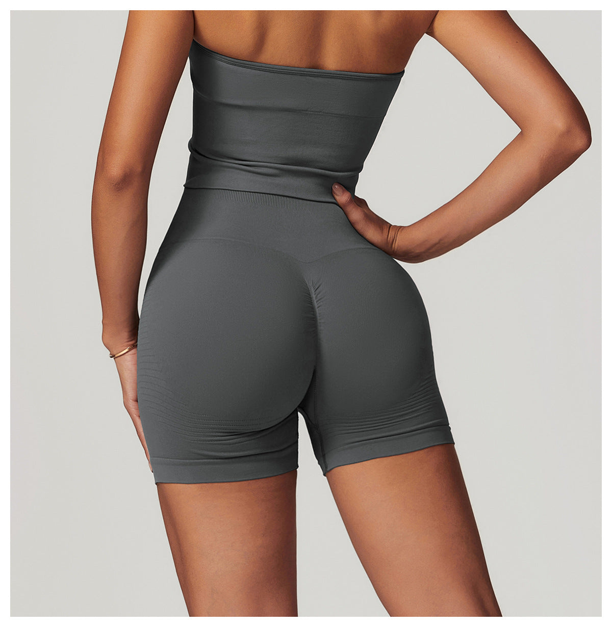 Short de yoga taille haute sans couture : Short cycliste de fitness gainant et push-up pour fesses 5475
