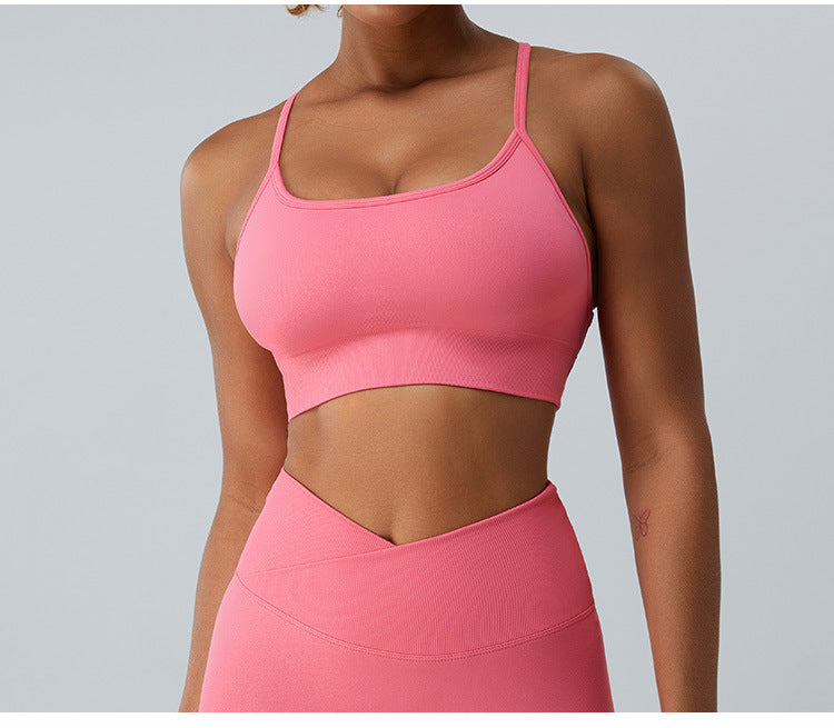 Seamless Skinny-Strap Yoga Cami: Criss-Cross Back Sports Bra & Padded Fitness Tank Top