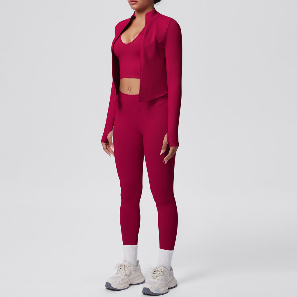 Ensemble de yoga 3 pièces sans coutures : Tenue d'entraînement respirante et très extensible - Soutien-gorge de sport, haut ajusté et leggings taille haute