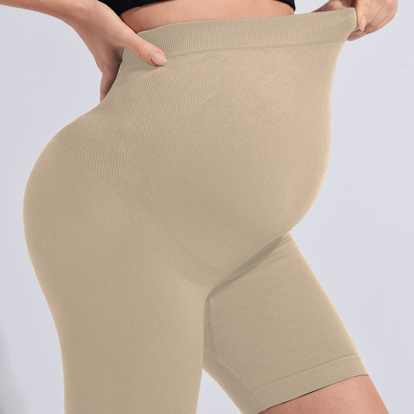 Short de base de maternité sans couture pour femmes, short de sport côtelé antidérapant et ajusté de couleur unie, ensemble de 3 pièces pour la grossesse