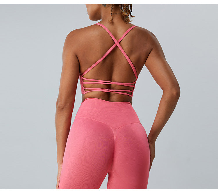 Seamless Skinny-Strap Yoga Cami: Criss-Cross Back Sports Bra & Padded Fitness Tank Top