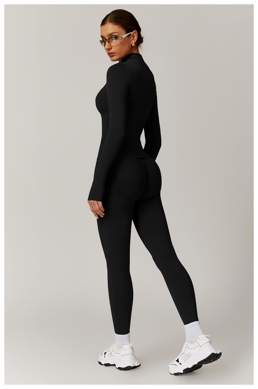 Ensemble de yoga quart de zip sans couture : vêtement de sport thermique ajusté à col montant pour la course à pied 3754