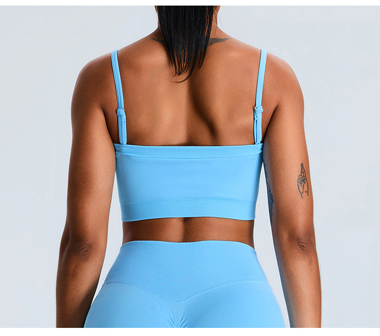 Seamless Tube-Top Sports Bra: Open-Back Yoga Cami with Detachable Straps & Padded Fitness Tank