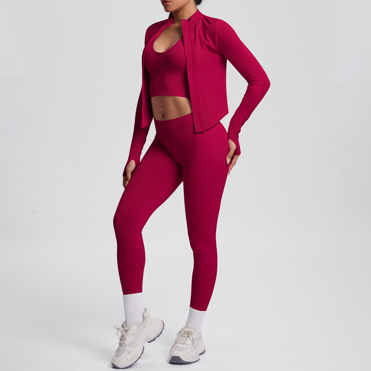 Ensemble de yoga 3 pièces sans coutures : Tenue d'entraînement respirante et très extensible - Soutien-gorge de sport, haut ajusté et leggings taille haute