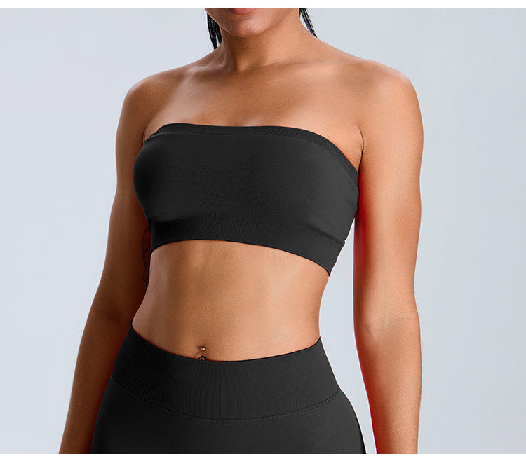Seamless Tube-Top Sports Bra: Open-Back Yoga Cami with Detachable Straps & Padded Fitness Tank