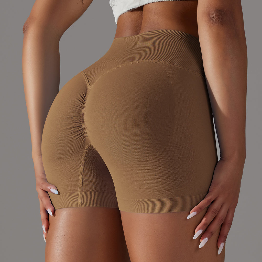 Short de yoga sans couture taille haute en V : Short push-up fessier rehaussé et short de course en maille respirante 3"