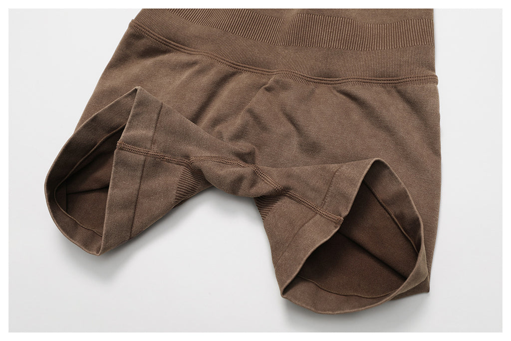 Short de yoga sans couture délavé à l'acide : Short de fitness taille haute gainant pour la course 7425