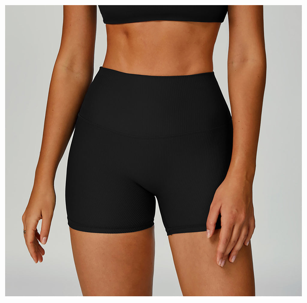 Women's Ribbed High Waist Yoga Shorts, Butt Lifting High Impact Fitness Wear, Outdoor Running Shorts