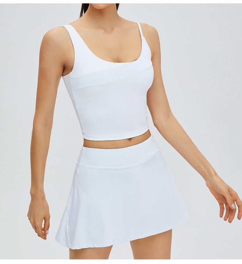 Seamless Contrast-Stitch Sports Bra: High-Elasticity Nude-Feel Yoga Crop Top for Tennis & Gym