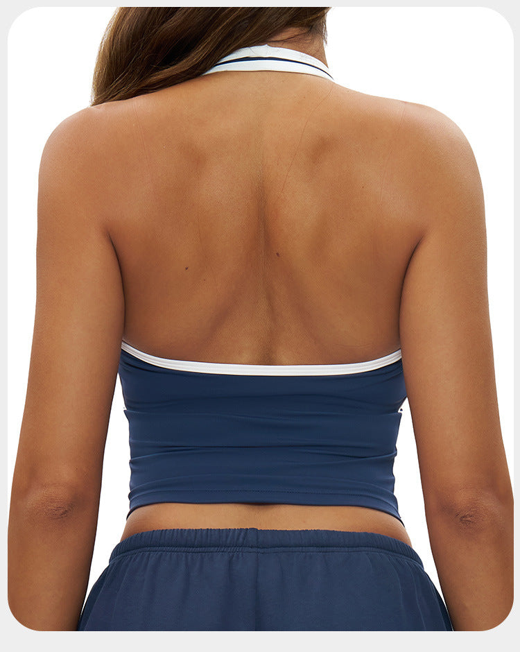 Débardeur de Yoga à Encolure Dégagée et Dos Nageur pour Traitement Personnalisé, Débardeur de Yoga Ajusté avec Bordure Contrastée, Soutien-Gorge de Sport d'Extérieur