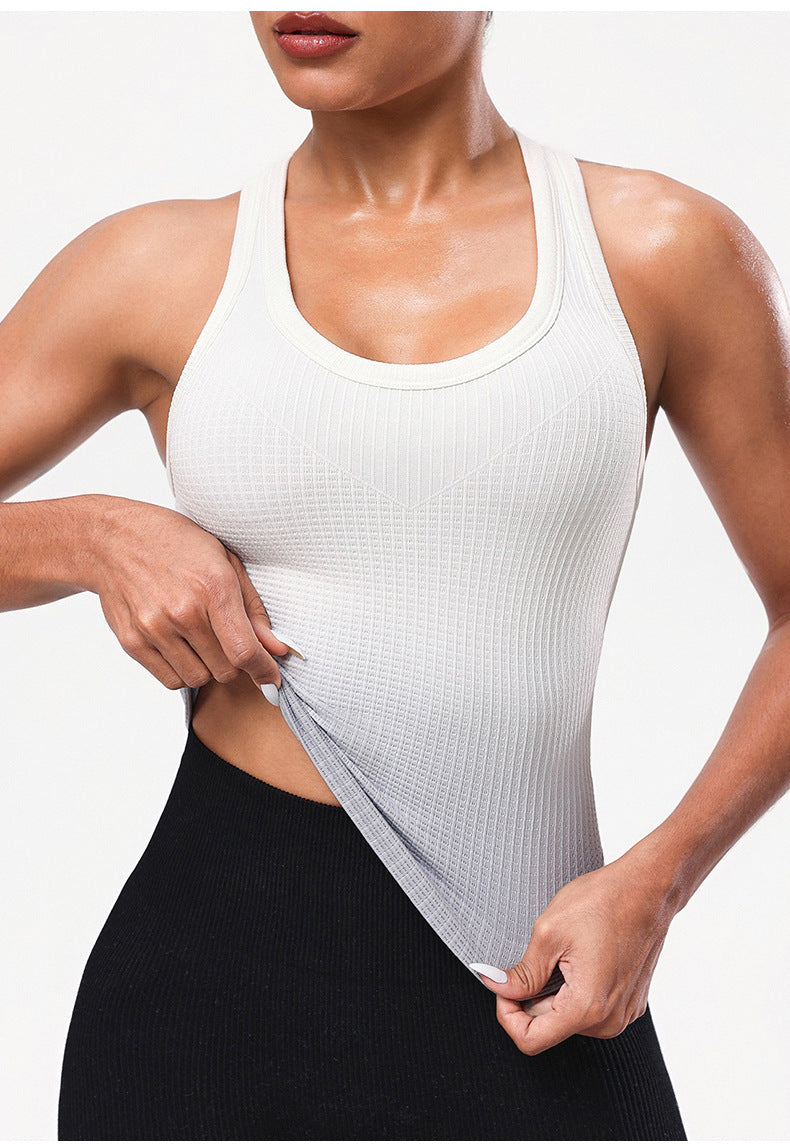 Débardeur de sport de yoga sans couture pour femmes, débardeur de fitness de course amincissant avec contrôle du ventre et dos nageur