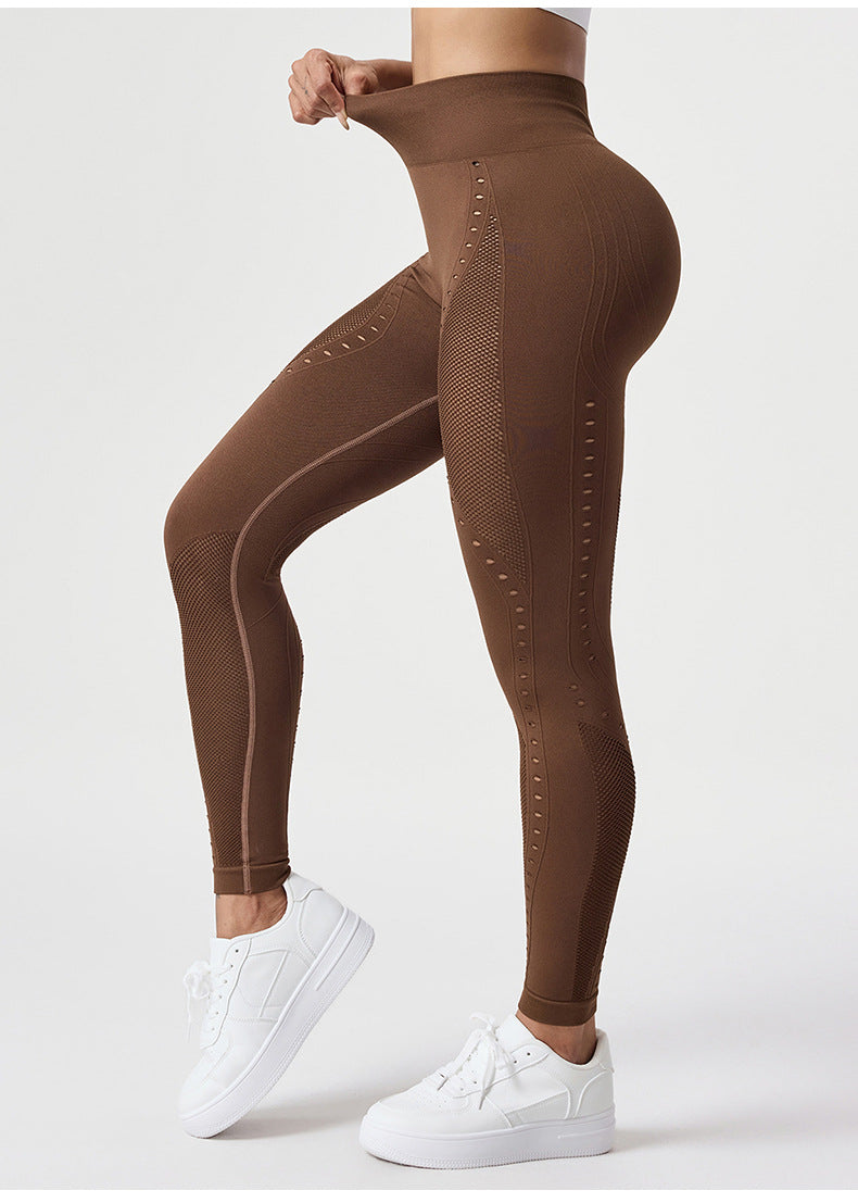 Legging de Yoga Sans Couture Taille Haute pour Femme, Pantalon de Sport Anti-dérapant Découpé Respirant en Maille, Legging de Sport Gainant et Rehausseur de Fessier