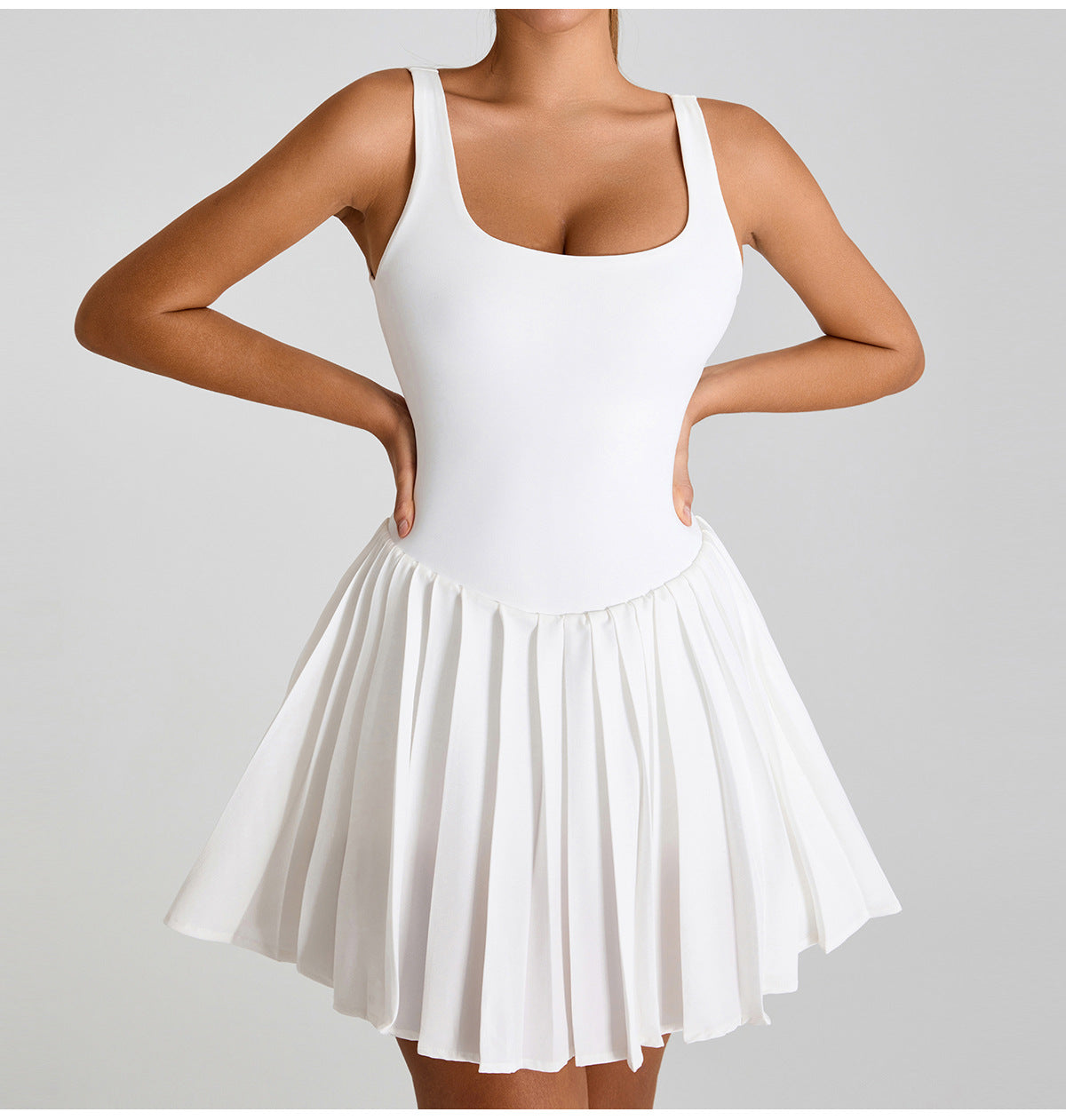 Seamless Cut-Out Athletic Dress: 2-in-1 Pleated Tennis Skort with Built-in Romper & Open-Back Fitness Mini Dress