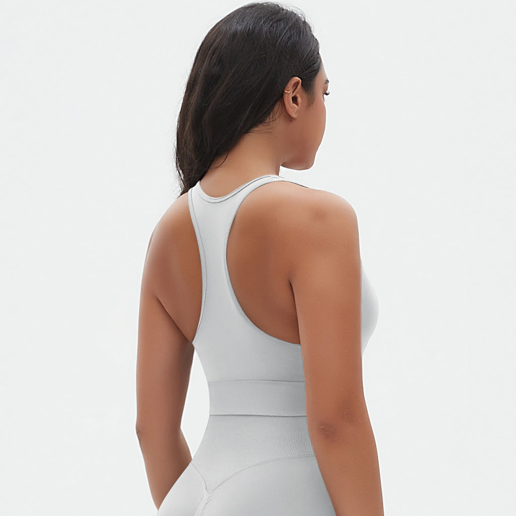 Seamless Criss-Cross Back Sports Bra: Sexy Strappy Yoga Bralette & High-Stretch Solid Color Fitness Running Top