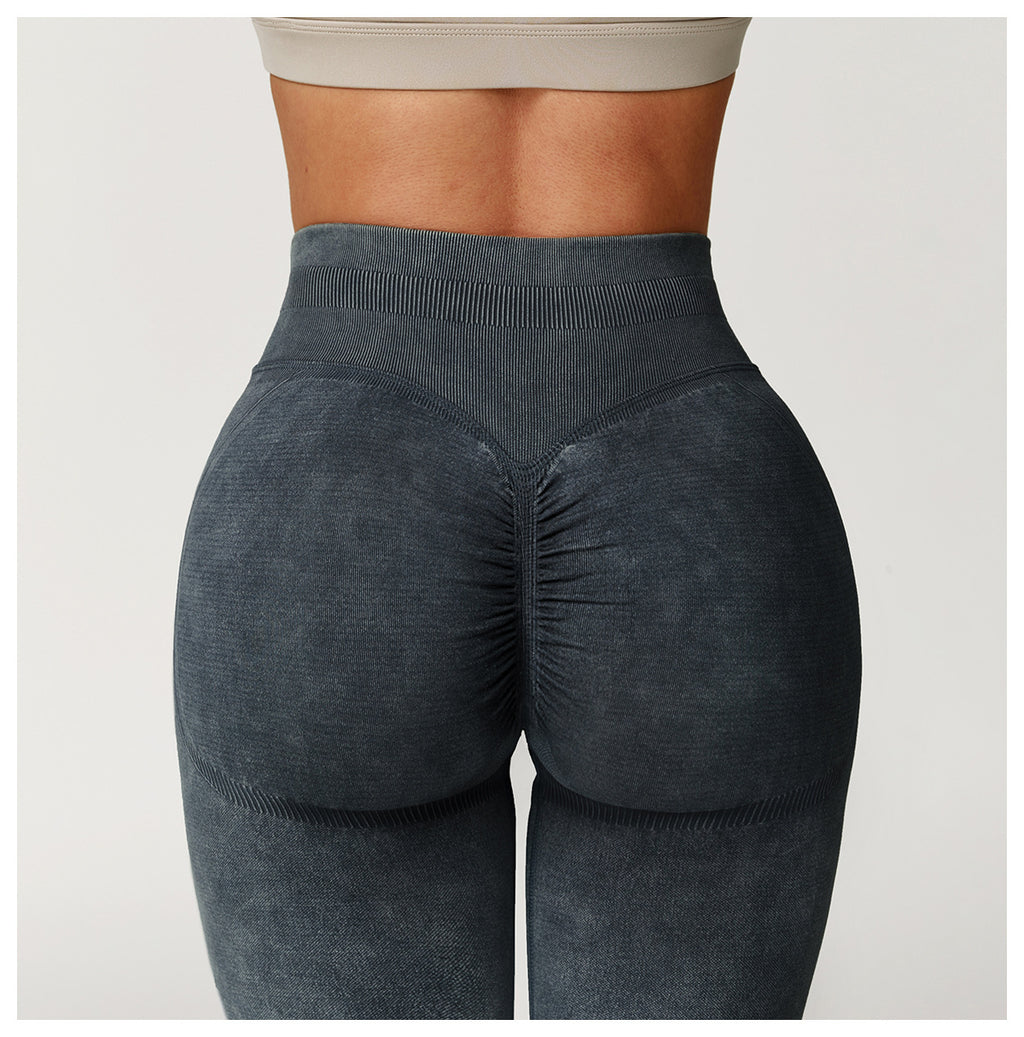 Nahtlose Yoga-Leggings mit Säurewaschung: High-Waist-Fitnesshosen mit Po-Lifting für das Laufen 4425