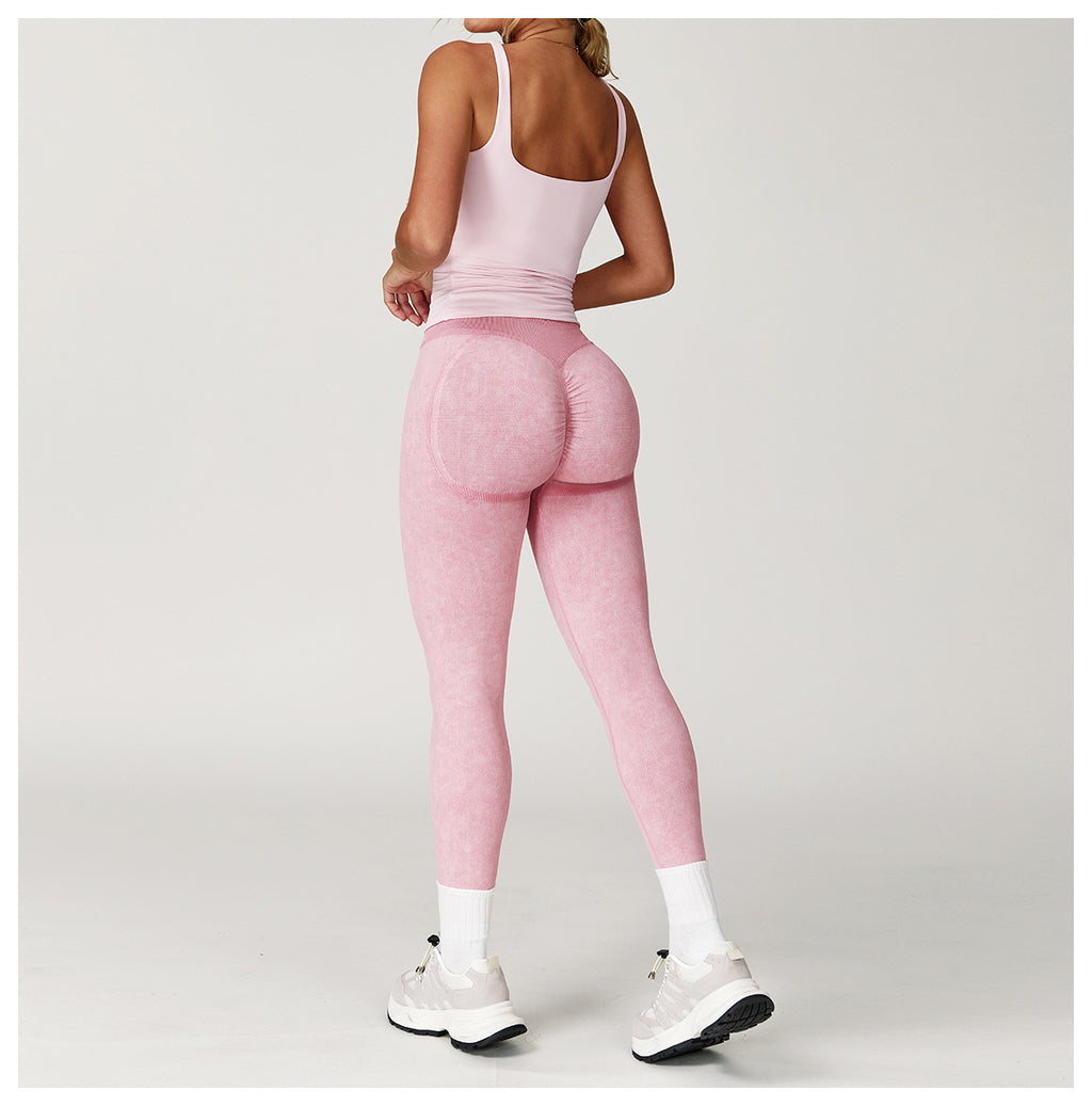 Nahtlose Yoga-Leggings mit Säurewaschung: High-Waist-Fitnesshosen mit Po-Lifting für das Laufen 4425