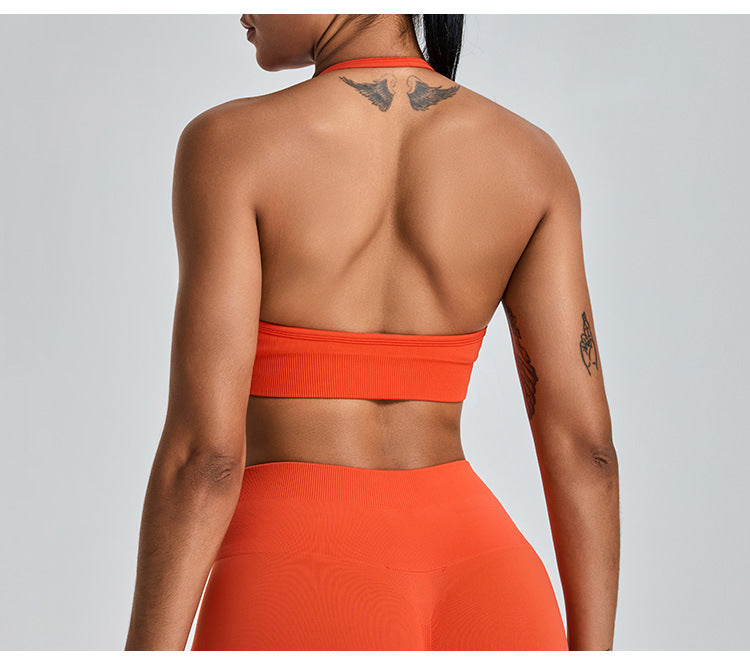 Seamless Halter-Neck Yoga Tank: Open-Back Sports Bra & Quick-Dry Outdoor Fitness Top