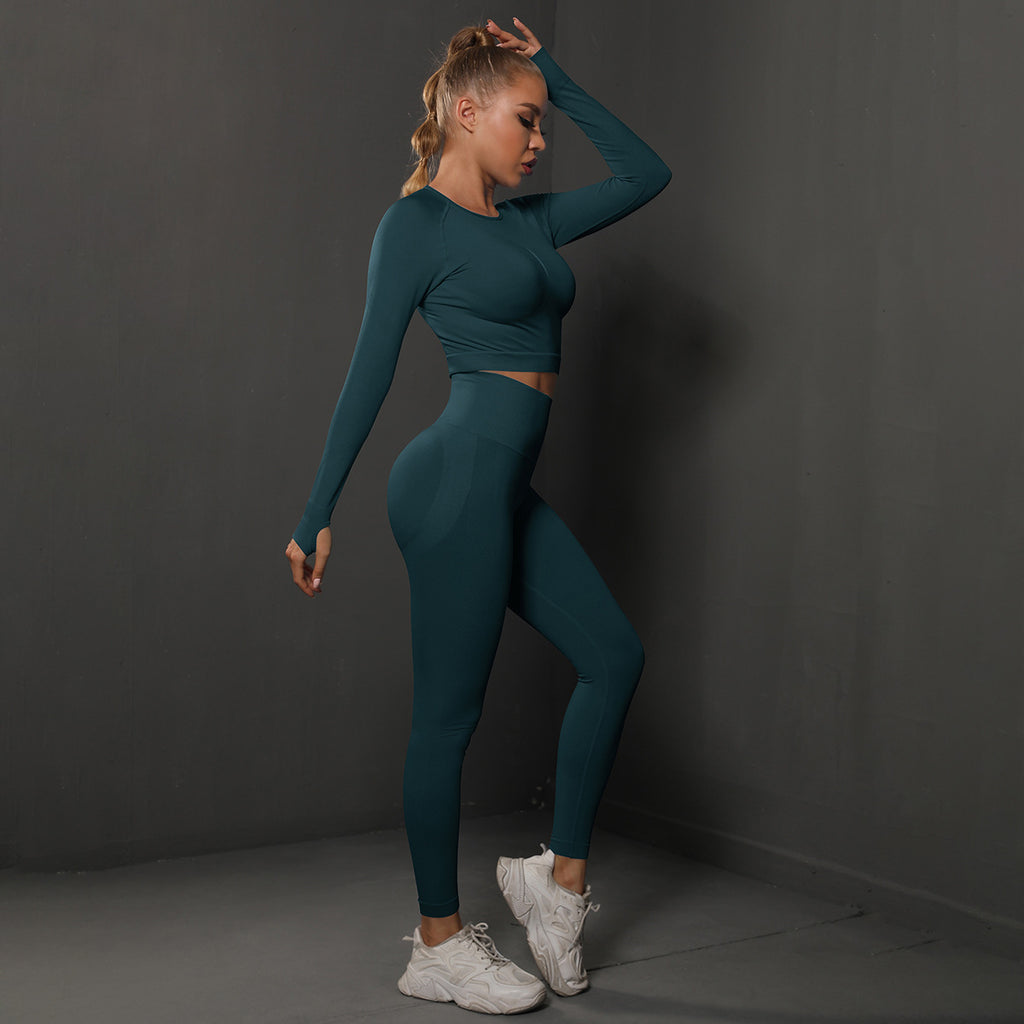 Ensemble de Yoga Sans Couture "Scrunch Butt": Legging Taille Haute Rehausseur de Fesses & Tenue de Sport Compressive 2 Pièces
