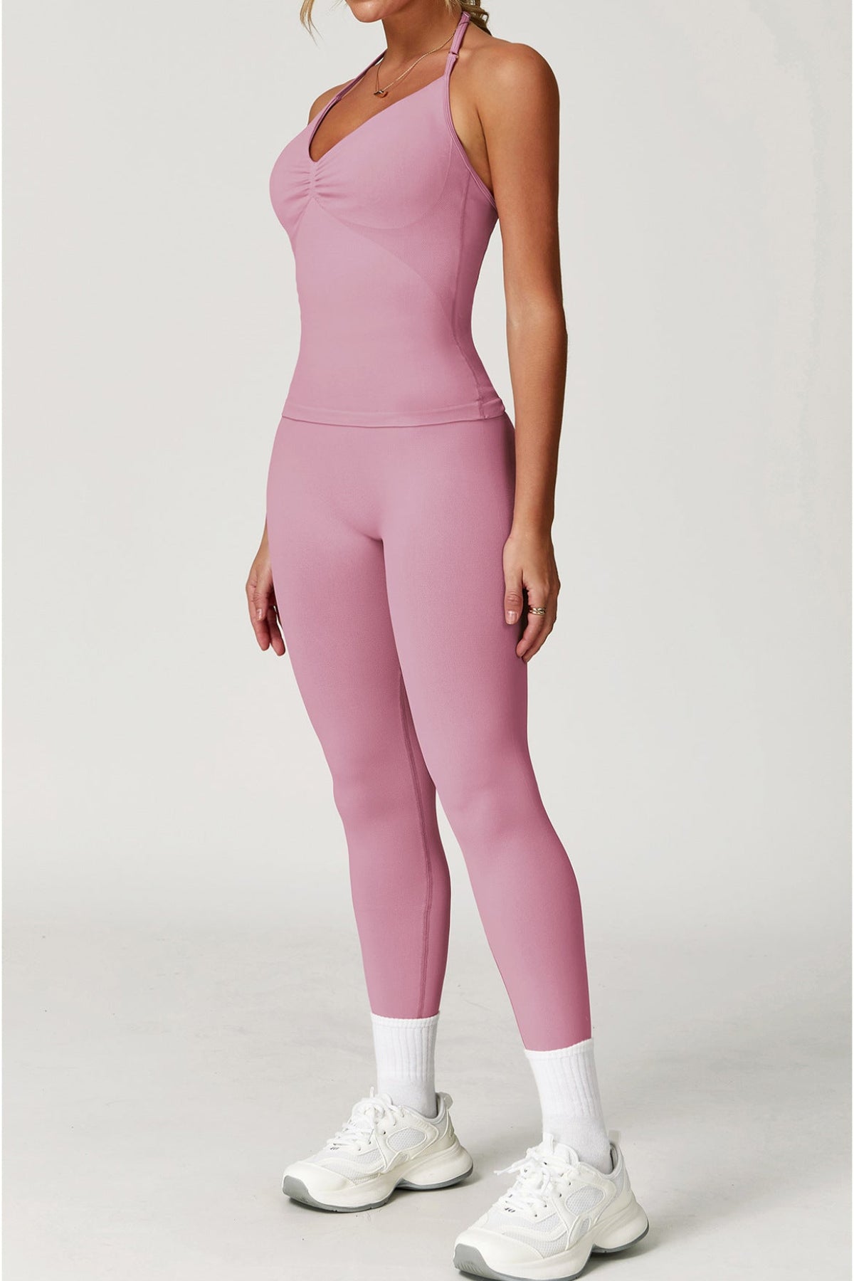 Ensemble de yoga dos nu sans coutures : Tenue de sport froncée moulante & Ensemble de fitness gainant 4552