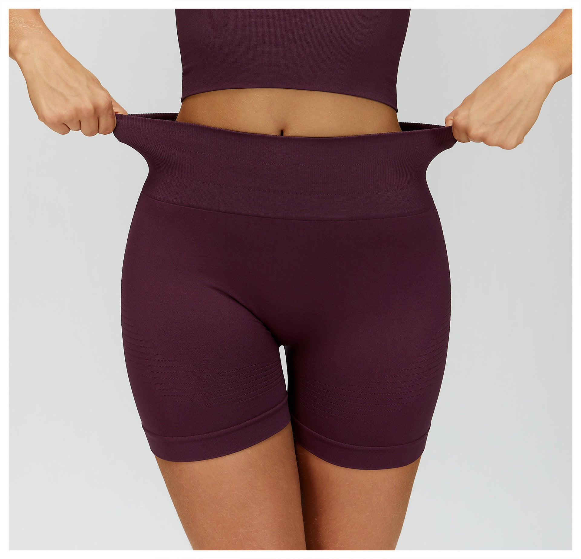Short de yoga taille haute sans couture : Short cycliste de fitness gainant et push-up pour fesses 5475