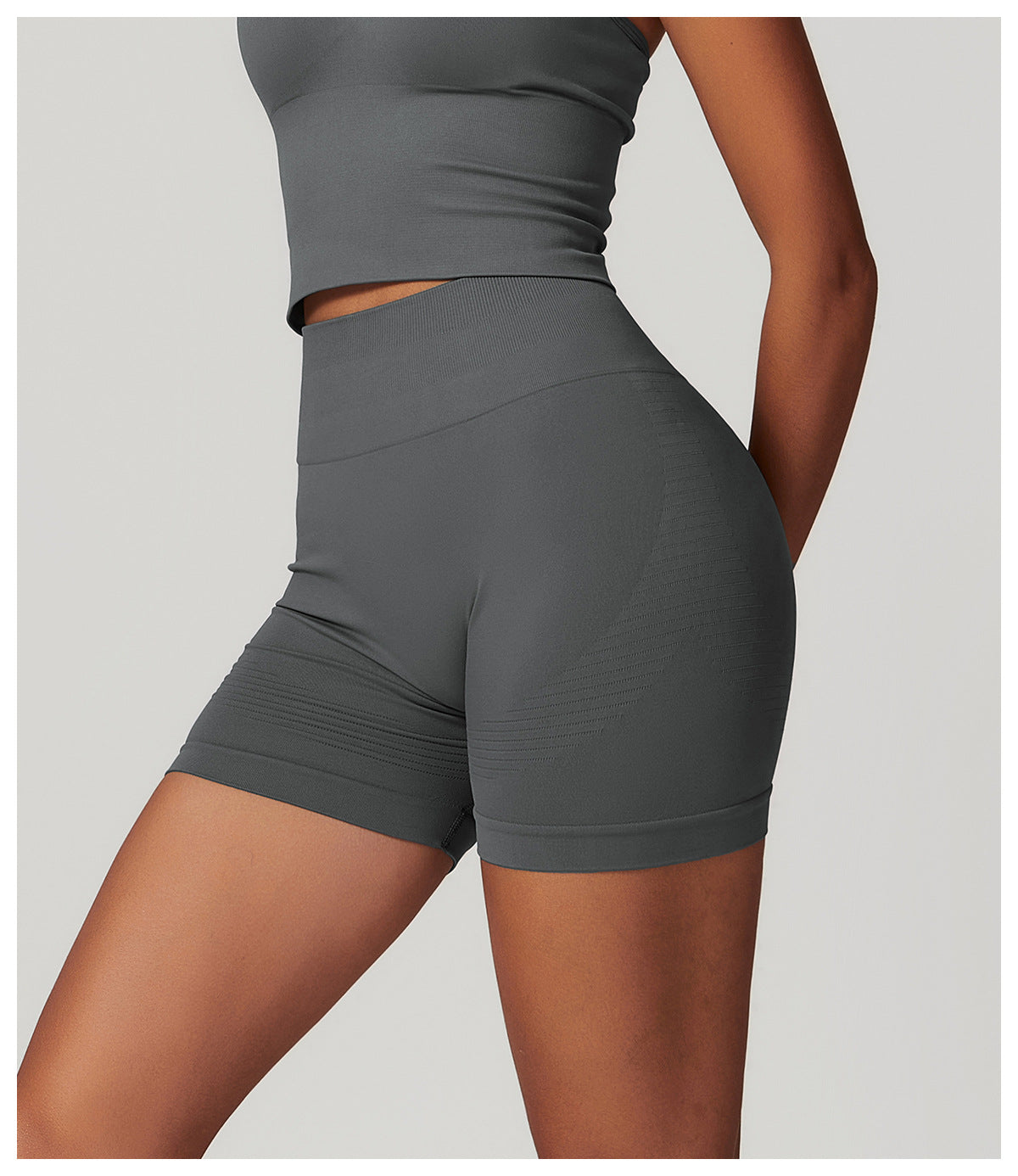 Short de yoga taille haute sans couture : Short cycliste de fitness gainant et push-up pour fesses 5475