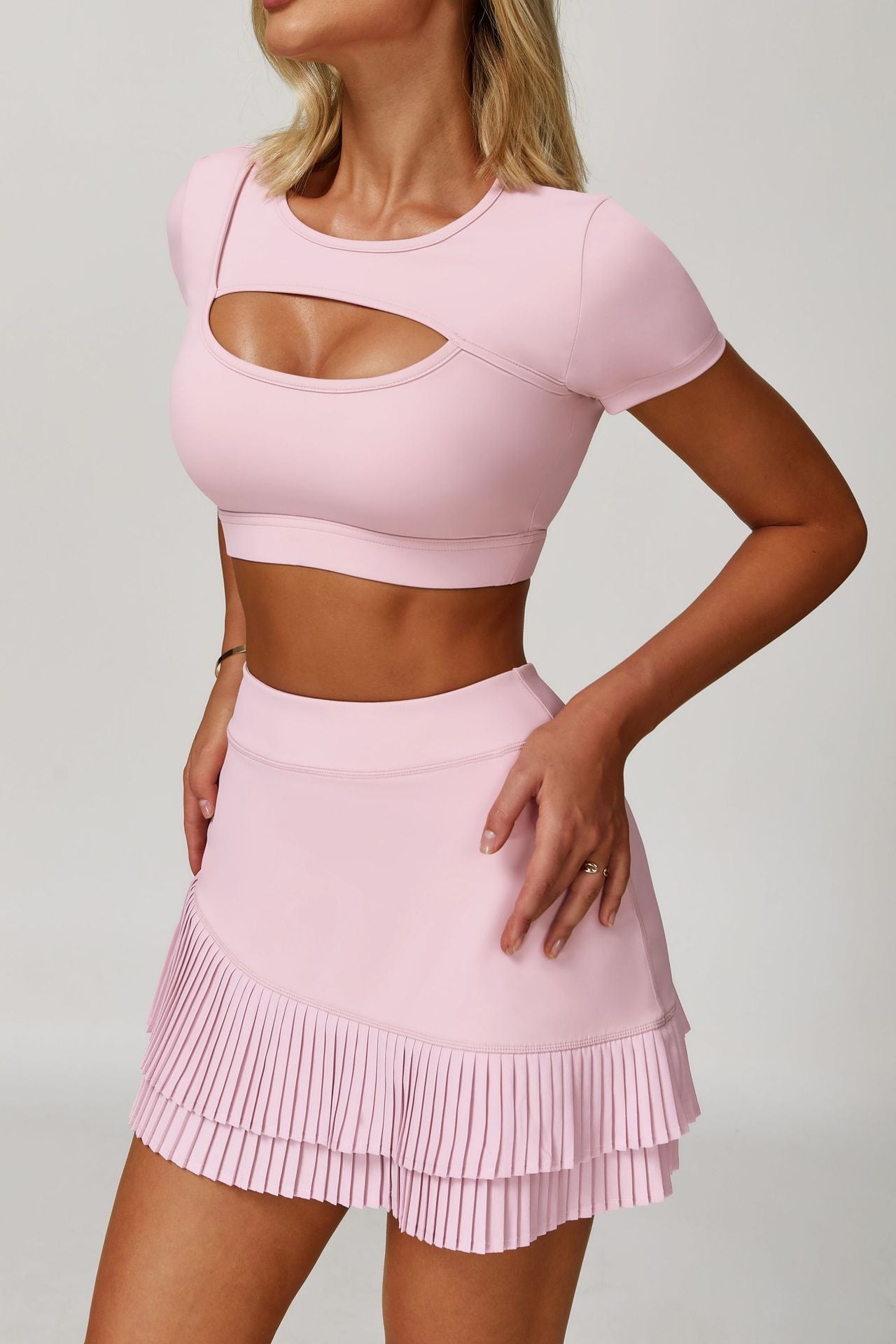 Women's Summer Yoga Short Sleeve, Cutout Slim Fit Shockproof Naked Feeling Sports T-Shirt, Running Fitness Top