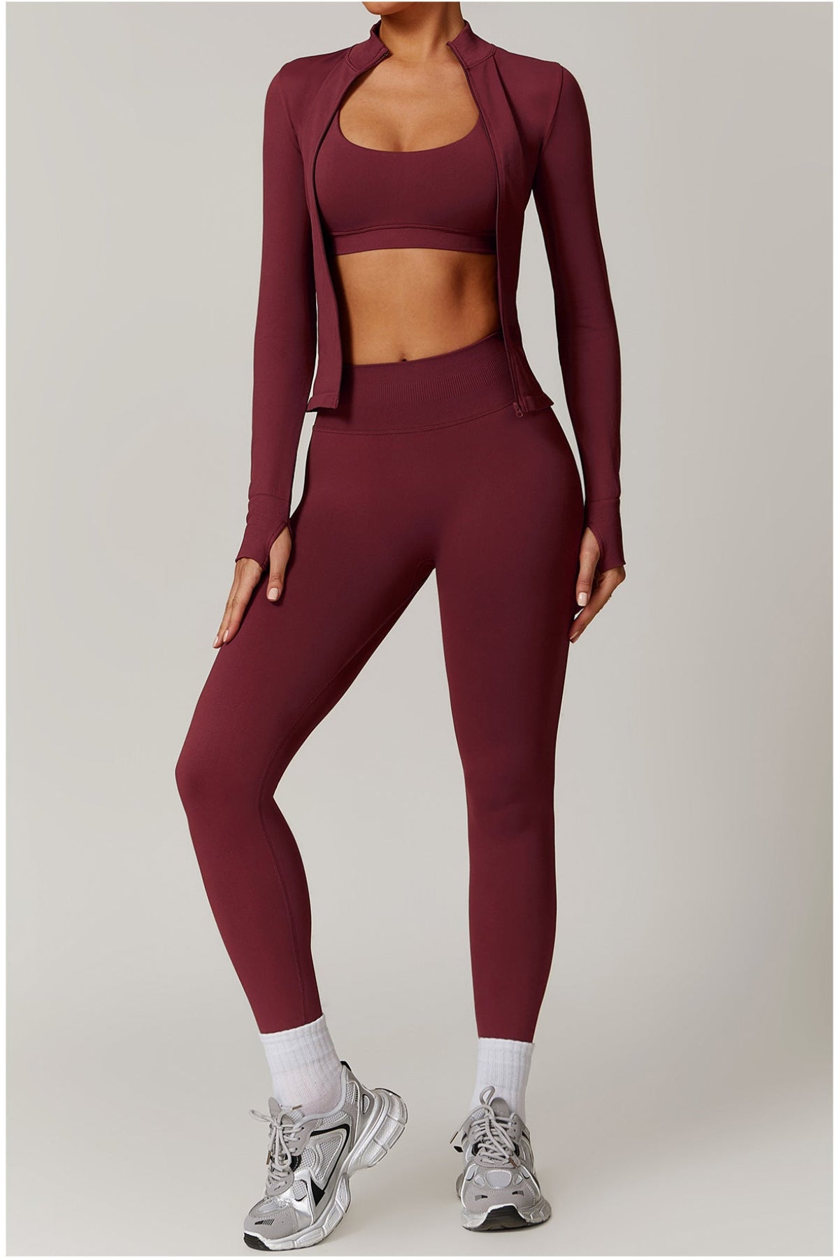 Ensemble de yoga quart de zip sans couture : vêtement de sport thermique ajusté à col montant pour la course à pied 3754