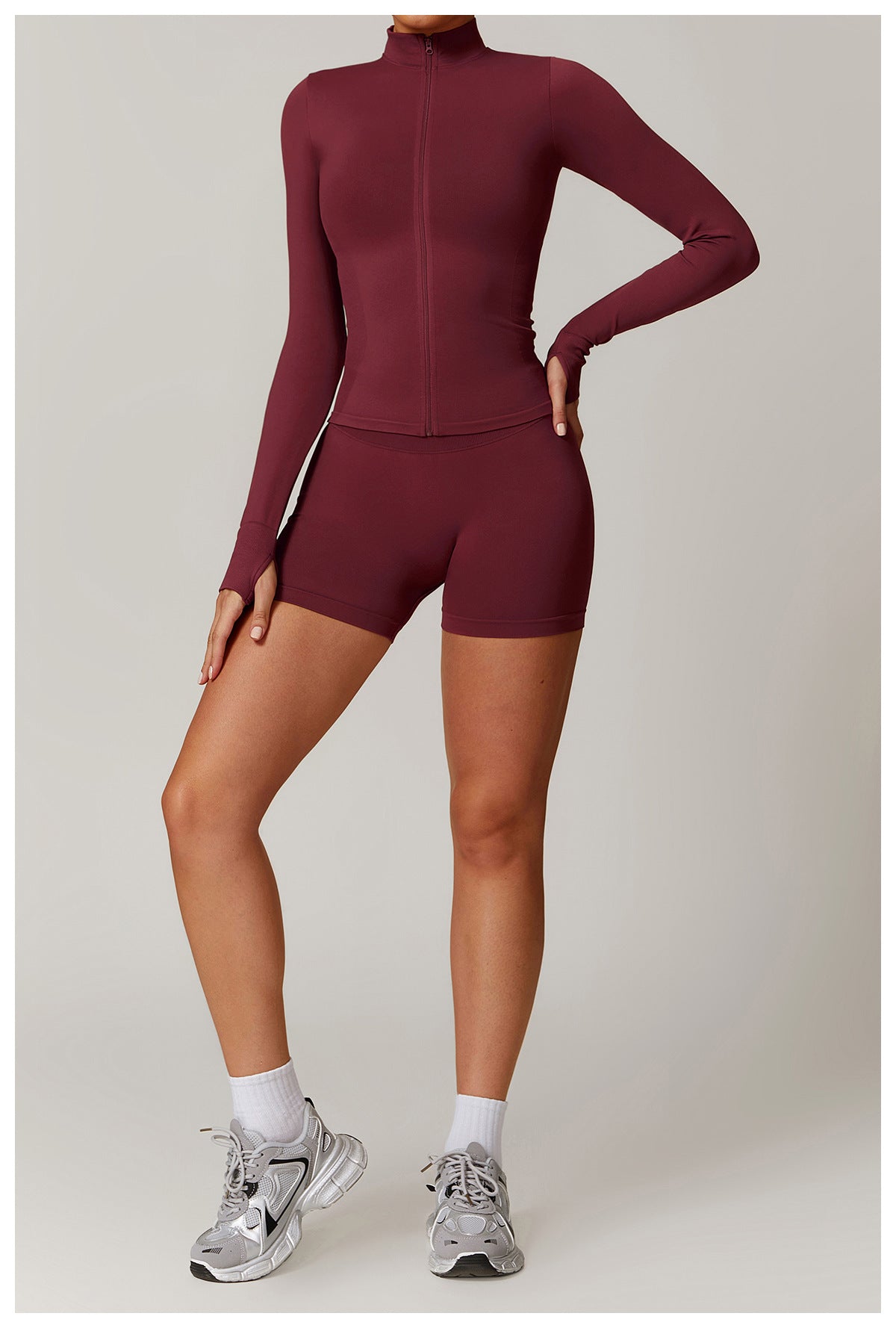 Ensemble de yoga quart de zip sans couture : vêtement de sport thermique ajusté à col montant pour la course à pied 3754
