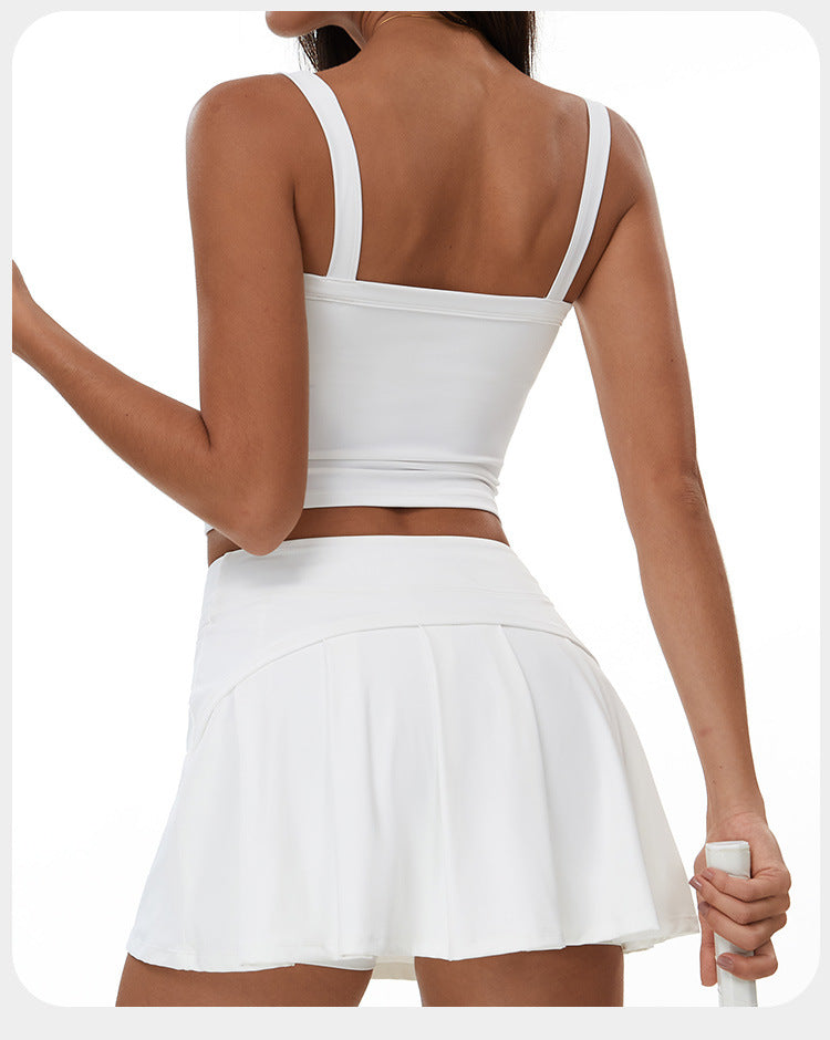 Women's A-Line Skirt Set, Quick Dry Running Vest Set, Naked Feeling Yoga & Tennis Fitness Outfit