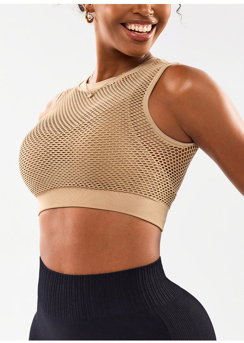 Débardeur de sport et de yoga 2 en 1 respirant en maille pour femme, brassière de sport à dos nageur à séchage rapide pour la course et le fitness