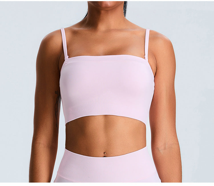 Seamless Tube-Top Sports Bra: Open-Back Yoga Cami with Detachable Straps & Padded Fitness Tank