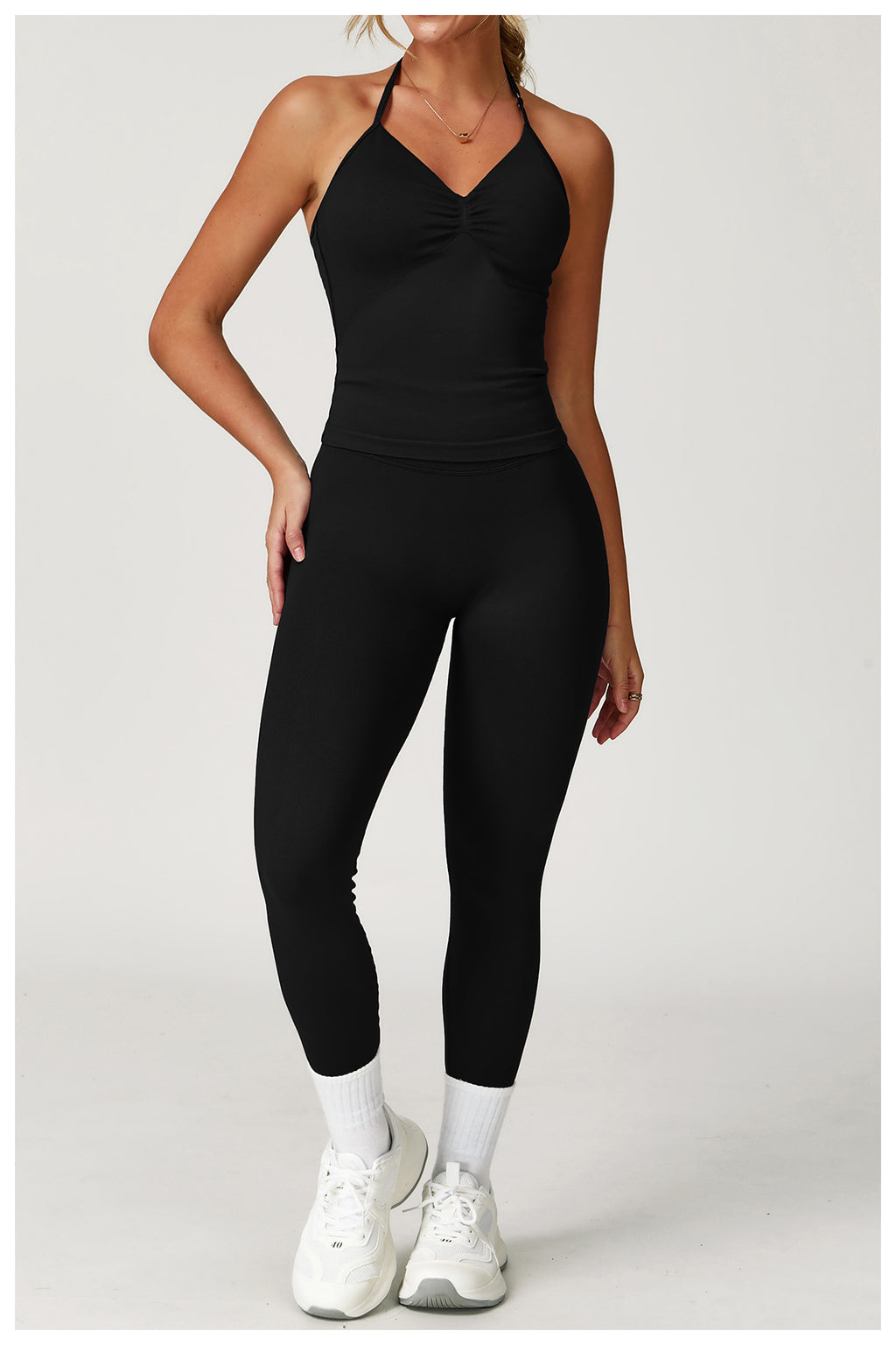 Ensemble de yoga dos nu sans coutures : Tenue de sport froncée moulante & Ensemble de fitness gainant 4552