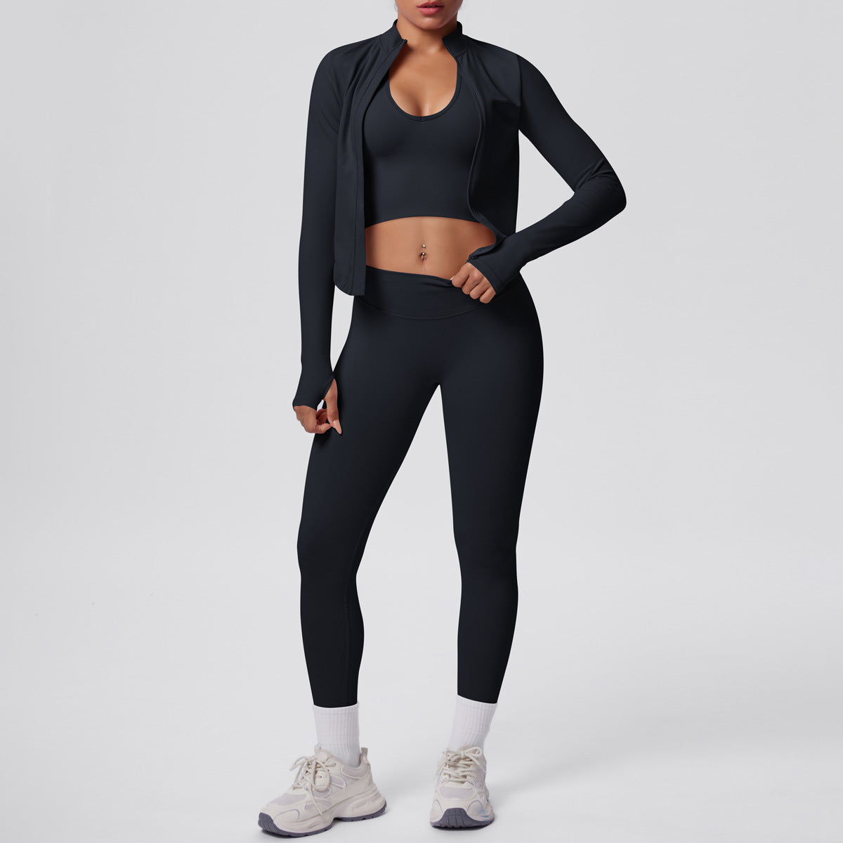 Ensemble de yoga 3 pièces sans coutures : Tenue d'entraînement respirante et très extensible - Soutien-gorge de sport, haut ajusté et leggings taille haute